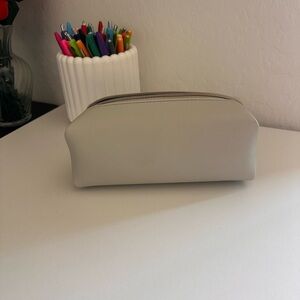 Light teal/grey Leather Makeup/zipper Pouch